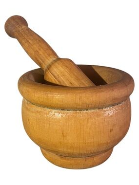 VINTAGE Hand Carved Wooden Mortar & Pestle Spain Spices Herbs Grinder Wood 2 pc.